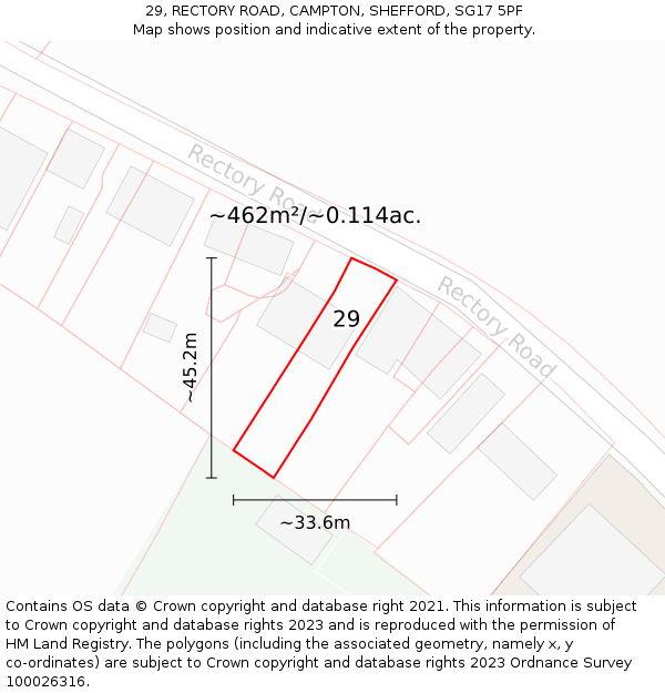 29, RECTORY ROAD, CAMPTON, SHEFFORD, SG17 5PF: Plot and title map
