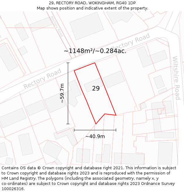 29, RECTORY ROAD, WOKINGHAM, RG40 1DP: Plot and title map