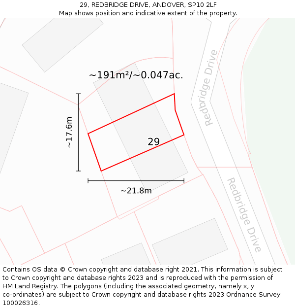 29, REDBRIDGE DRIVE, ANDOVER, SP10 2LF: Plot and title map