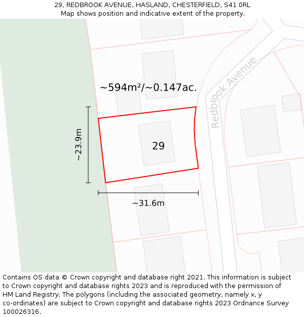 29, REDBROOK AVENUE, HASLAND, CHESTERFIELD, S41 0RL: Plot and title map