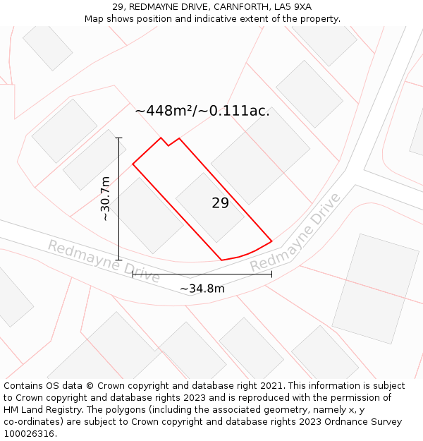 29, REDMAYNE DRIVE, CARNFORTH, LA5 9XA: Plot and title map