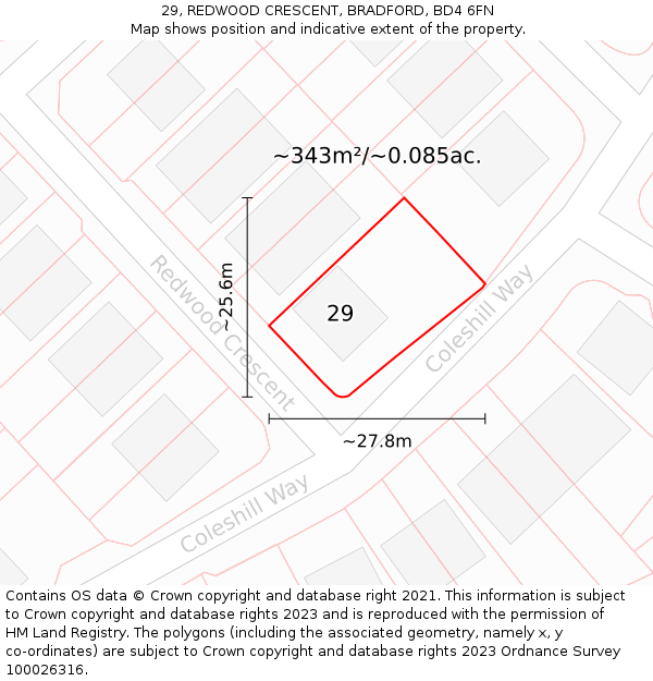29, REDWOOD CRESCENT, BRADFORD, BD4 6FN: Plot and title map