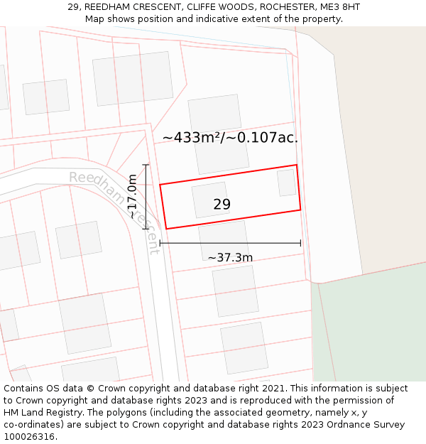 29, REEDHAM CRESCENT, CLIFFE WOODS, ROCHESTER, ME3 8HT: Plot and title map