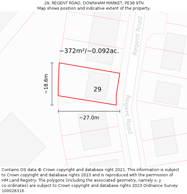 29, REGENT ROAD, DOWNHAM MARKET, PE38 9TN: Plot and title map