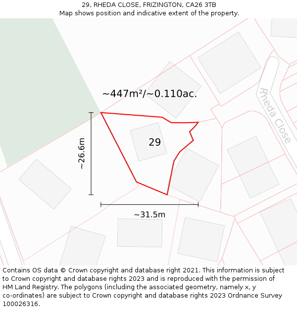 29, RHEDA CLOSE, FRIZINGTON, CA26 3TB: Plot and title map