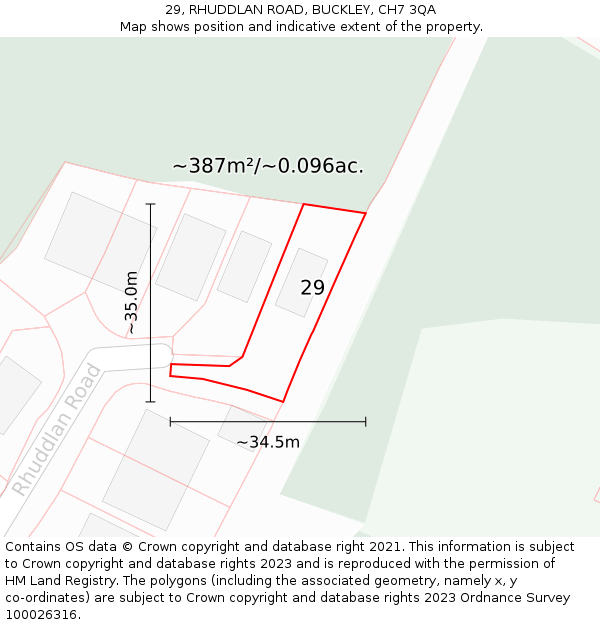 29, RHUDDLAN ROAD, BUCKLEY, CH7 3QA: Plot and title map