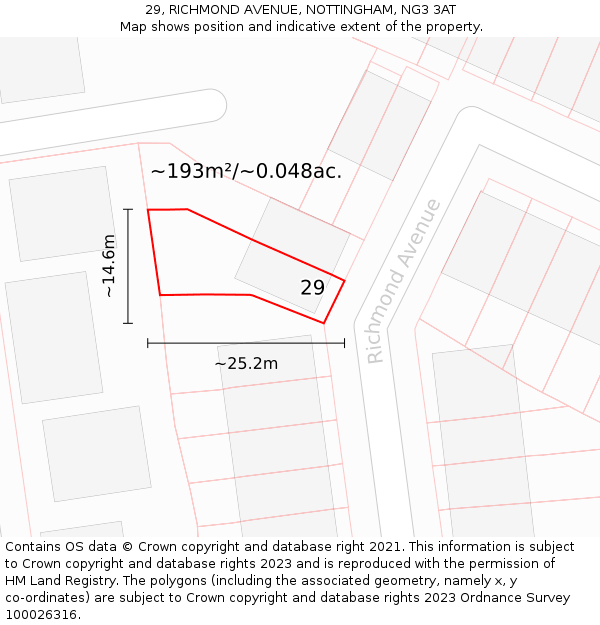 29, RICHMOND AVENUE, NOTTINGHAM, NG3 3AT: Plot and title map