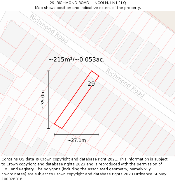 29, RICHMOND ROAD, LINCOLN, LN1 1LQ: Plot and title map