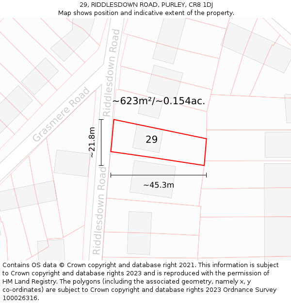 29, RIDDLESDOWN ROAD, PURLEY, CR8 1DJ: Plot and title map