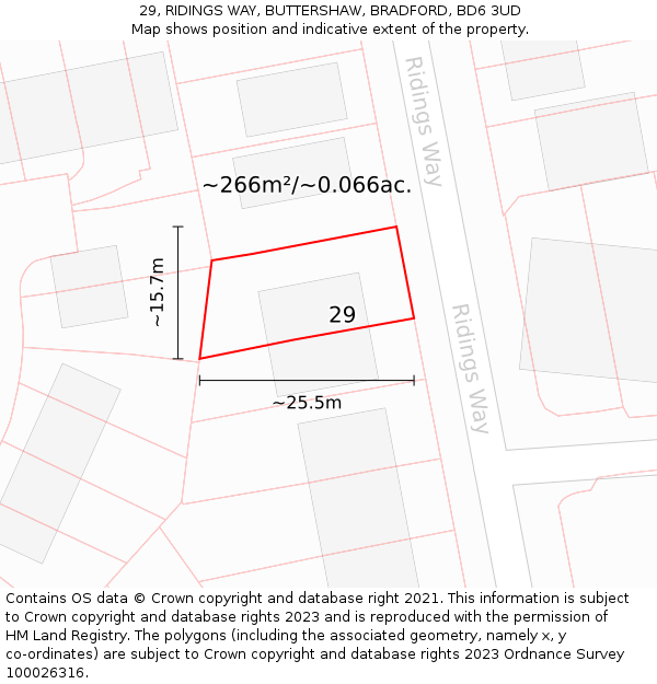 29, RIDINGS WAY, BUTTERSHAW, BRADFORD, BD6 3UD: Plot and title map