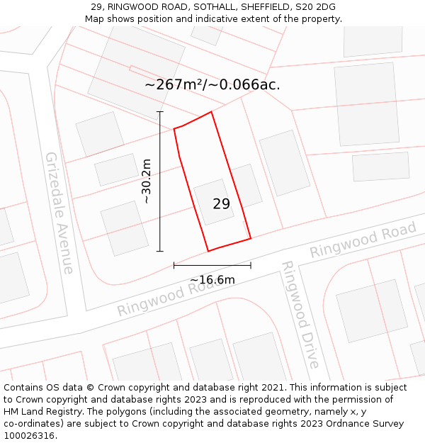 29, RINGWOOD ROAD, SOTHALL, SHEFFIELD, S20 2DG: Plot and title map
