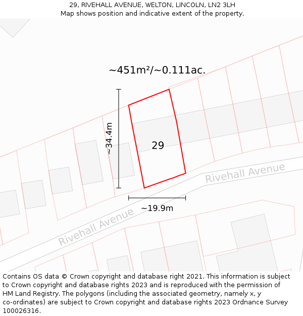 29, RIVEHALL AVENUE, WELTON, LINCOLN, LN2 3LH: Plot and title map