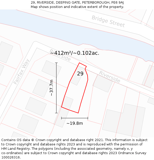 29, RIVERSIDE, DEEPING GATE, PETERBOROUGH, PE6 9AJ: Plot and title map