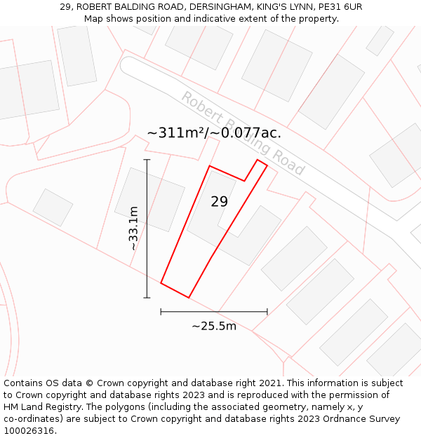 29, ROBERT BALDING ROAD, DERSINGHAM, KING'S LYNN, PE31 6UR: Plot and title map