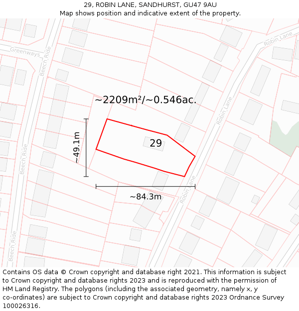 29, ROBIN LANE, SANDHURST, GU47 9AU: Plot and title map