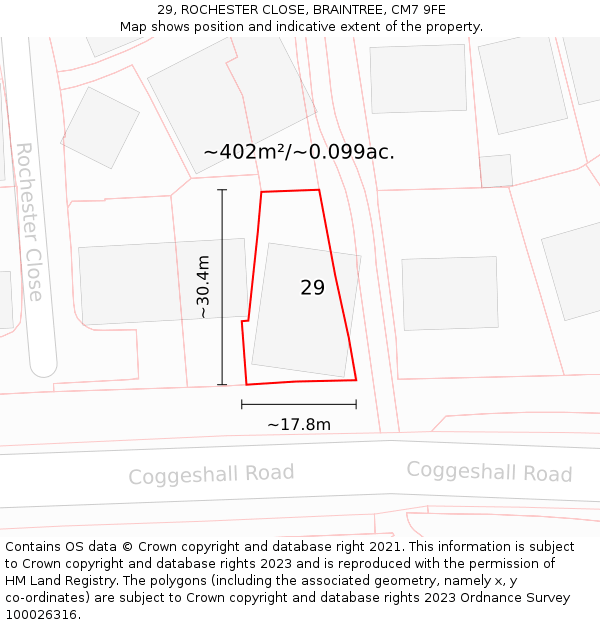 29, ROCHESTER CLOSE, BRAINTREE, CM7 9FE: Plot and title map