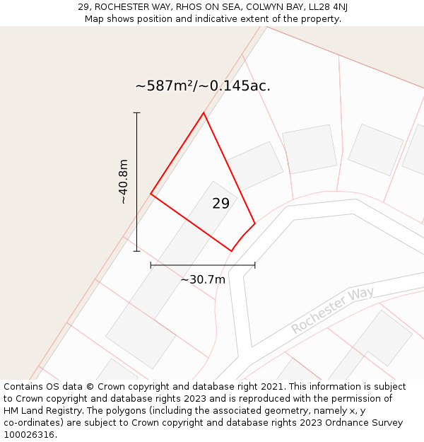 29, ROCHESTER WAY, RHOS ON SEA, COLWYN BAY, LL28 4NJ: Plot and title map