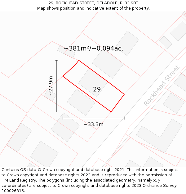 29, ROCKHEAD STREET, DELABOLE, PL33 9BT: Plot and title map