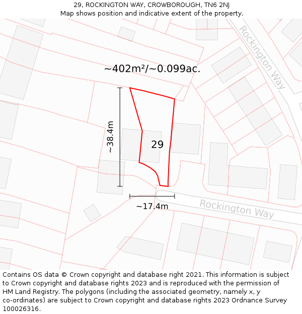 29, ROCKINGTON WAY, CROWBOROUGH, TN6 2NJ: Plot and title map