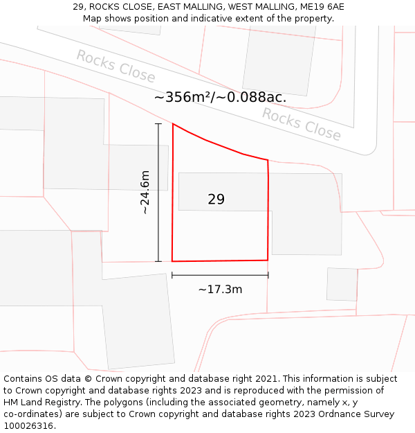 29, ROCKS CLOSE, EAST MALLING, WEST MALLING, ME19 6AE: Plot and title map