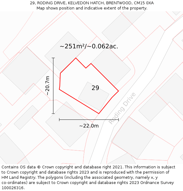 29, RODING DRIVE, KELVEDON HATCH, BRENTWOOD, CM15 0XA: Plot and title map