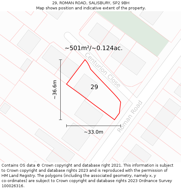 29, ROMAN ROAD, SALISBURY, SP2 9BH: Plot and title map