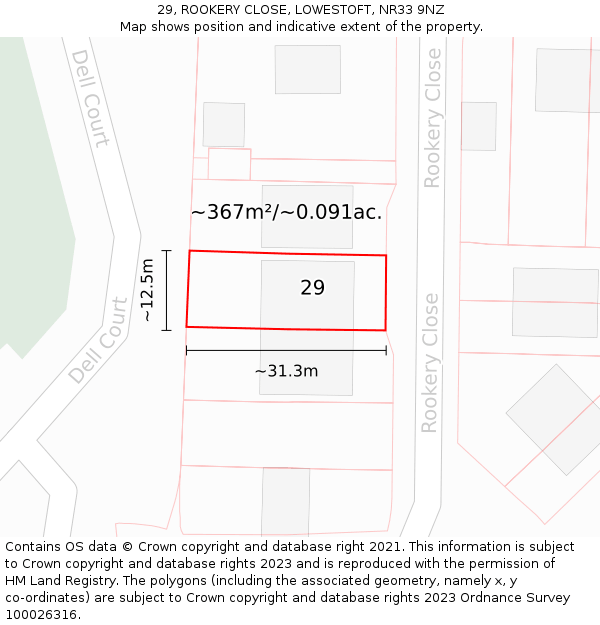 29, ROOKERY CLOSE, LOWESTOFT, NR33 9NZ: Plot and title map