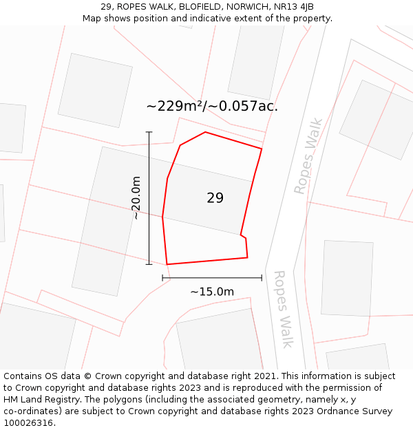 29, ROPES WALK, BLOFIELD, NORWICH, NR13 4JB: Plot and title map