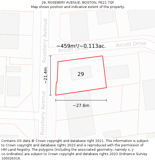 29, ROSEBERY AVENUE, BOSTON, PE21 7QF: Plot and title map