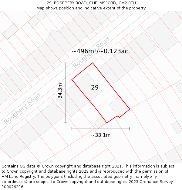29, ROSEBERY ROAD, CHELMSFORD, CM2 0TU: Plot and title map