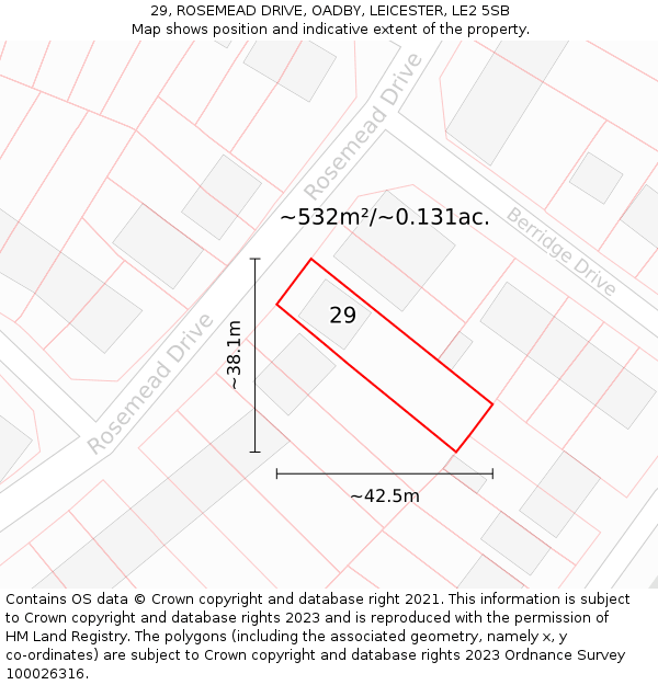 29, ROSEMEAD DRIVE, OADBY, LEICESTER, LE2 5SB: Plot and title map