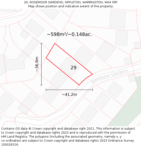 29, ROSEMOOR GARDENS, APPLETON, WARRINGTON, WA4 5RF: Plot and title map