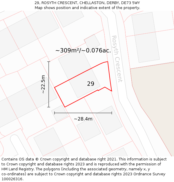 29, ROSYTH CRESCENT, CHELLASTON, DERBY, DE73 5WY: Plot and title map
