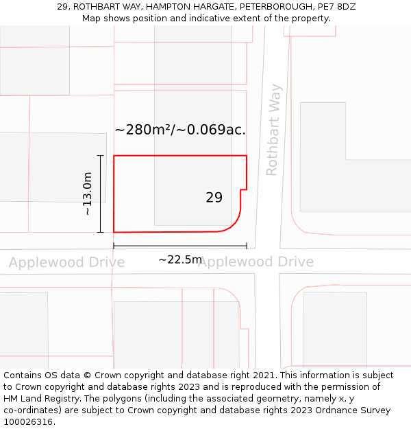 29, ROTHBART WAY, HAMPTON HARGATE, PETERBOROUGH, PE7 8DZ: Plot and title map
