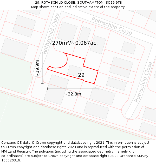 29, ROTHSCHILD CLOSE, SOUTHAMPTON, SO19 9TE: Plot and title map