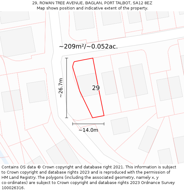 29, ROWAN TREE AVENUE, BAGLAN, PORT TALBOT, SA12 8EZ: Plot and title map