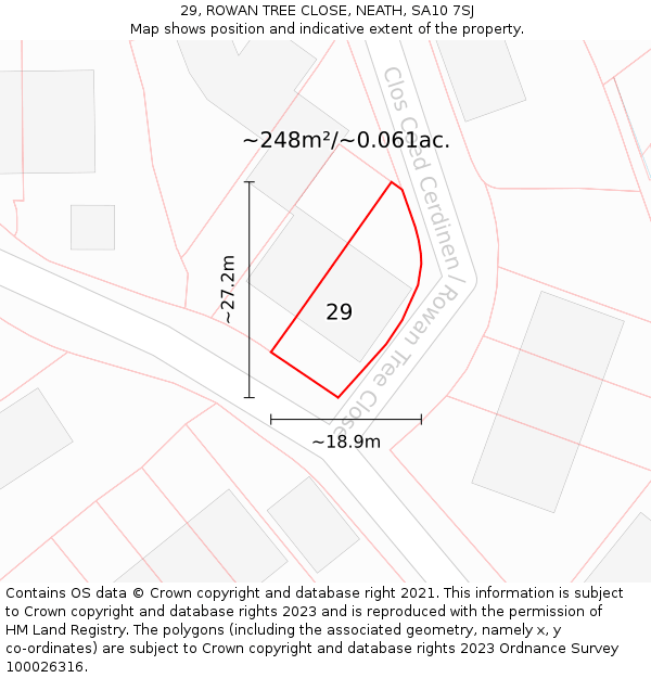 29, ROWAN TREE CLOSE, NEATH, SA10 7SJ: Plot and title map