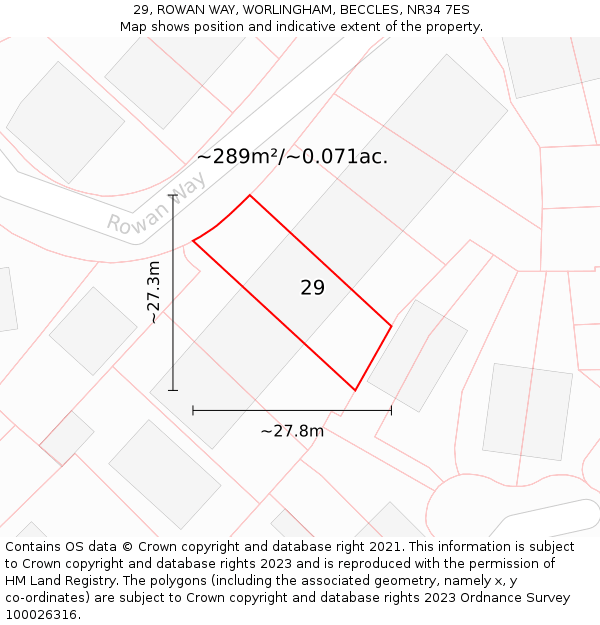 29, ROWAN WAY, WORLINGHAM, BECCLES, NR34 7ES: Plot and title map