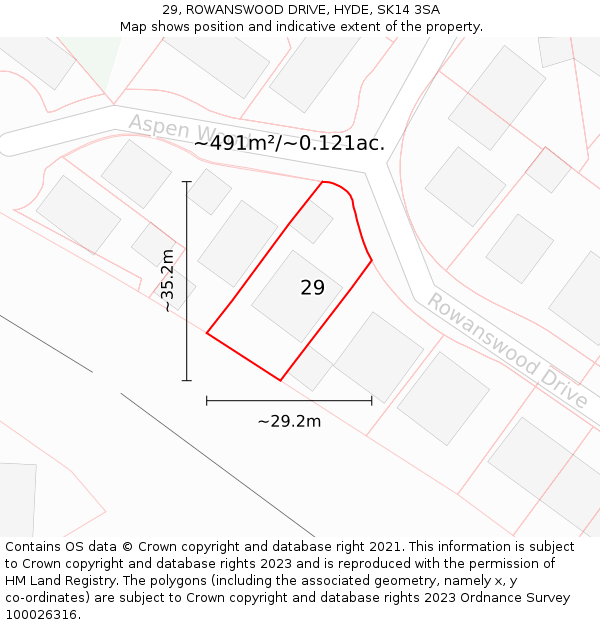 29, ROWANSWOOD DRIVE, HYDE, SK14 3SA: Plot and title map