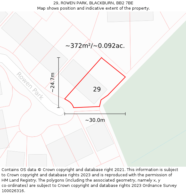 29, ROWEN PARK, BLACKBURN, BB2 7BE: Plot and title map