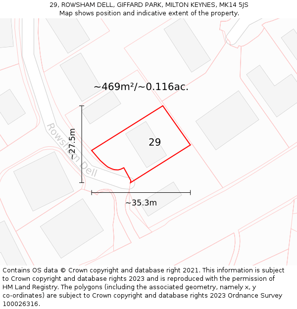 29, ROWSHAM DELL, GIFFARD PARK, MILTON KEYNES, MK14 5JS: Plot and title map
