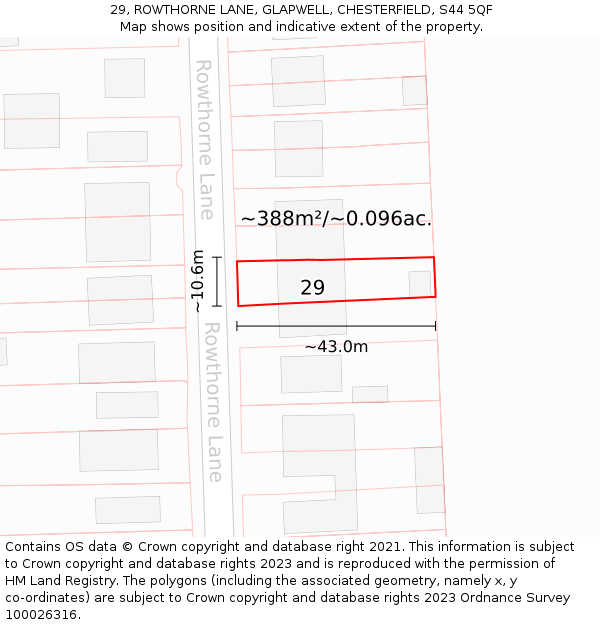 29, ROWTHORNE LANE, GLAPWELL, CHESTERFIELD, S44 5QF: Plot and title map