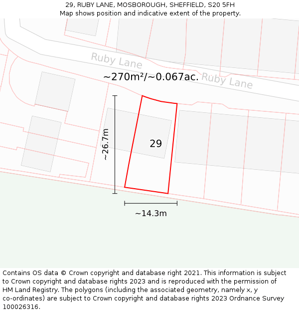 29, RUBY LANE, MOSBOROUGH, SHEFFIELD, S20 5FH: Plot and title map