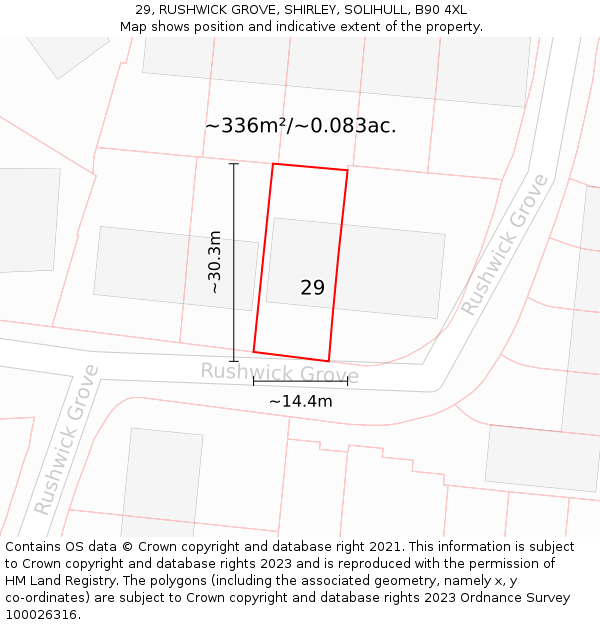 29, RUSHWICK GROVE, SHIRLEY, SOLIHULL, B90 4XL: Plot and title map
