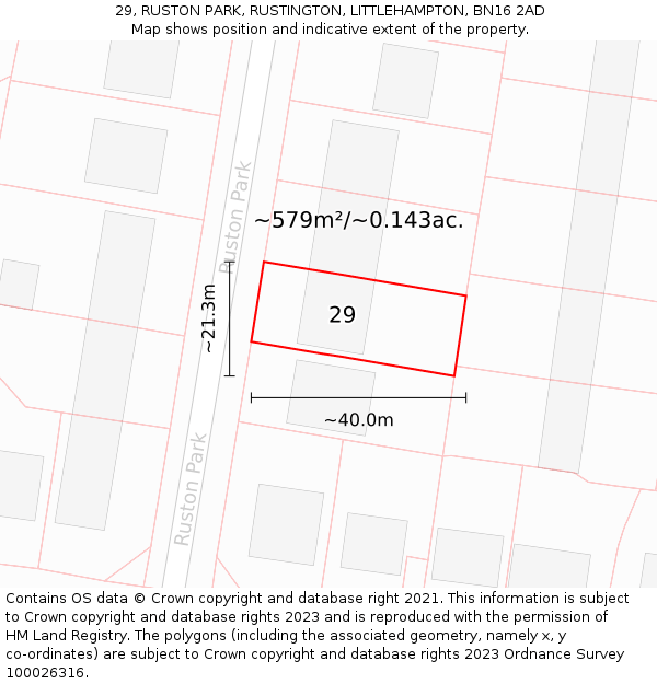 29, RUSTON PARK, RUSTINGTON, LITTLEHAMPTON, BN16 2AD: Plot and title map