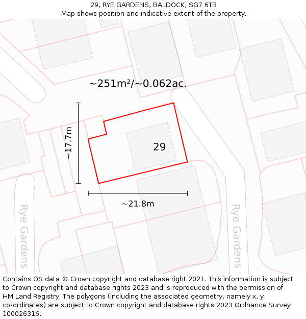29, RYE GARDENS, BALDOCK, SG7 6TB: Plot and title map