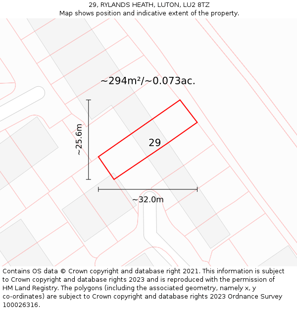 29, RYLANDS HEATH, LUTON, LU2 8TZ: Plot and title map