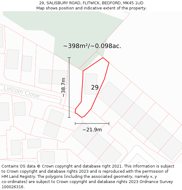 29, SALISBURY ROAD, FLITWICK, BEDFORD, MK45 1UD: Plot and title map