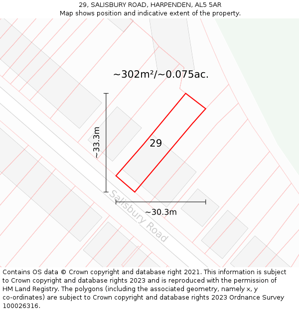 29, SALISBURY ROAD, HARPENDEN, AL5 5AR: Plot and title map