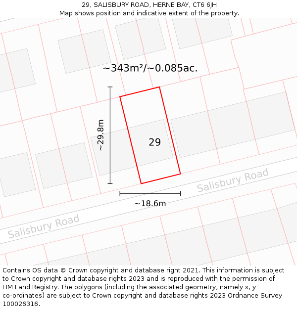 29, SALISBURY ROAD, HERNE BAY, CT6 6JH: Plot and title map